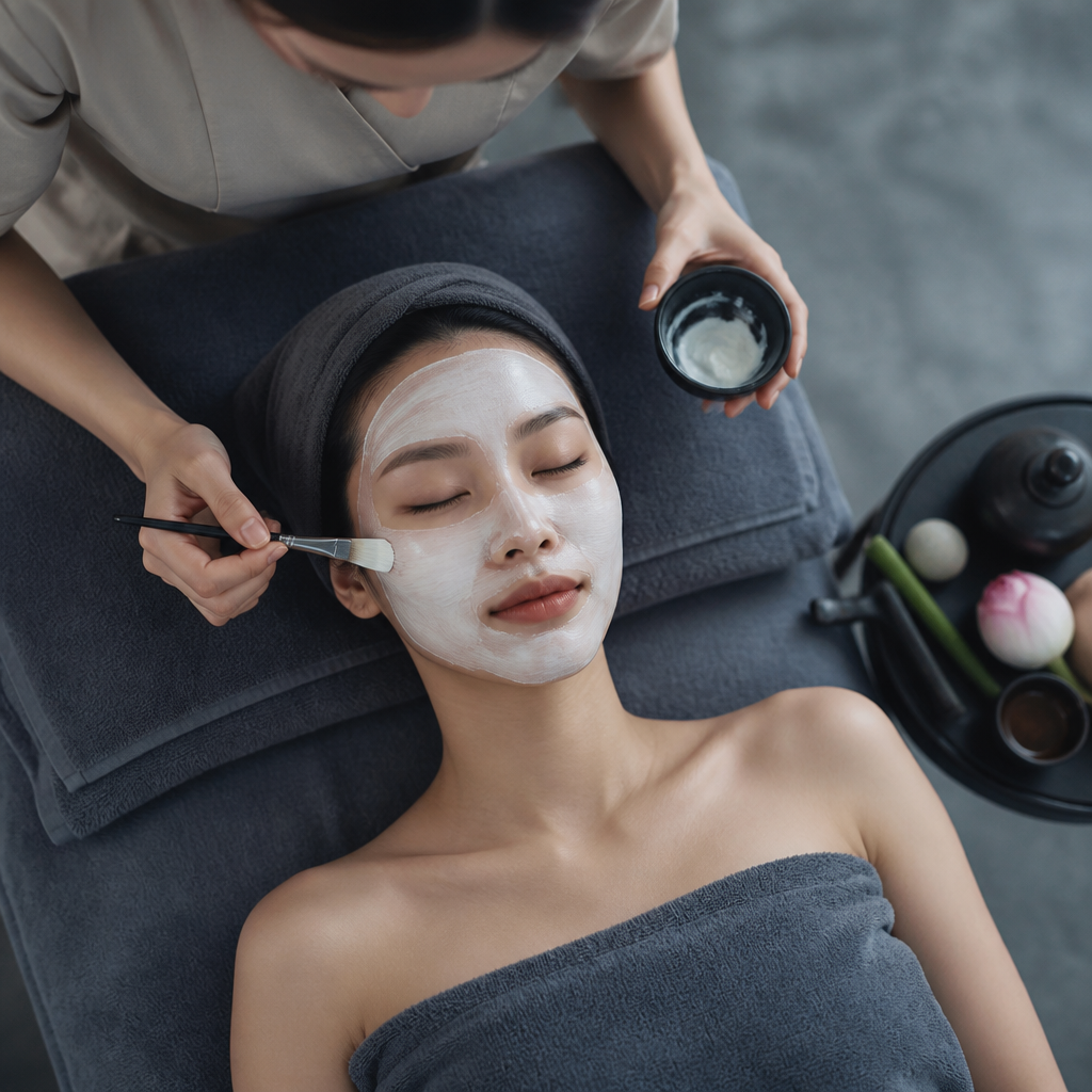 Khách hàng thư giãn khi trải nghiệm dịch vụ chăm sóc da mặt chuyên sâu tại spa cao cấp.