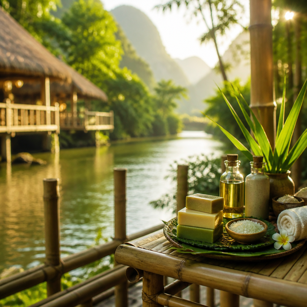 Các sản phẩm spa hữu cơ và thân thiện môi trường trong một không gian xanh