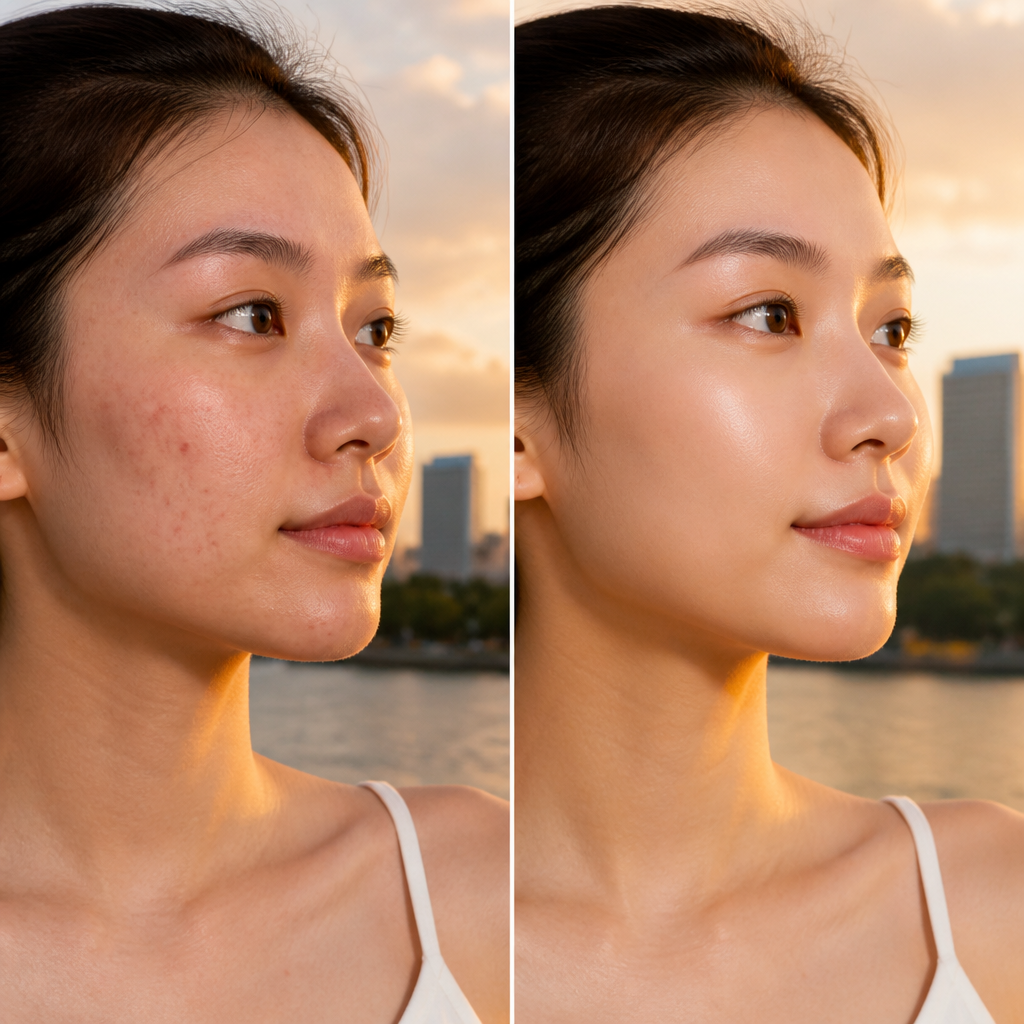 Hình ảnh làn da của chị Hương trước và sau khi được chăm sóc da cá nhân hóa AI