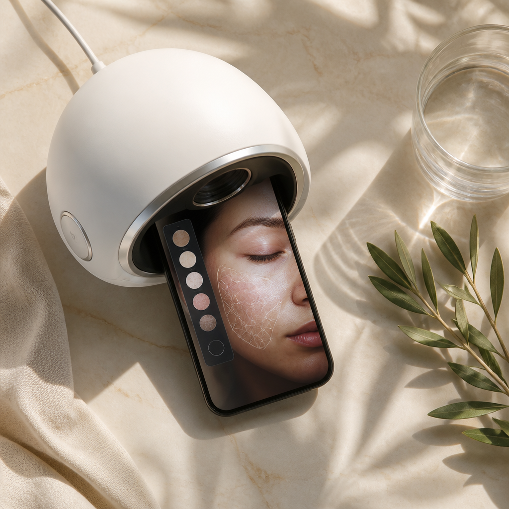 Hình ảnh công nghệ AI phân tích da chuyên sâu trong quy trình chăm sóc da khoa học 2026 tại Guru Beauty