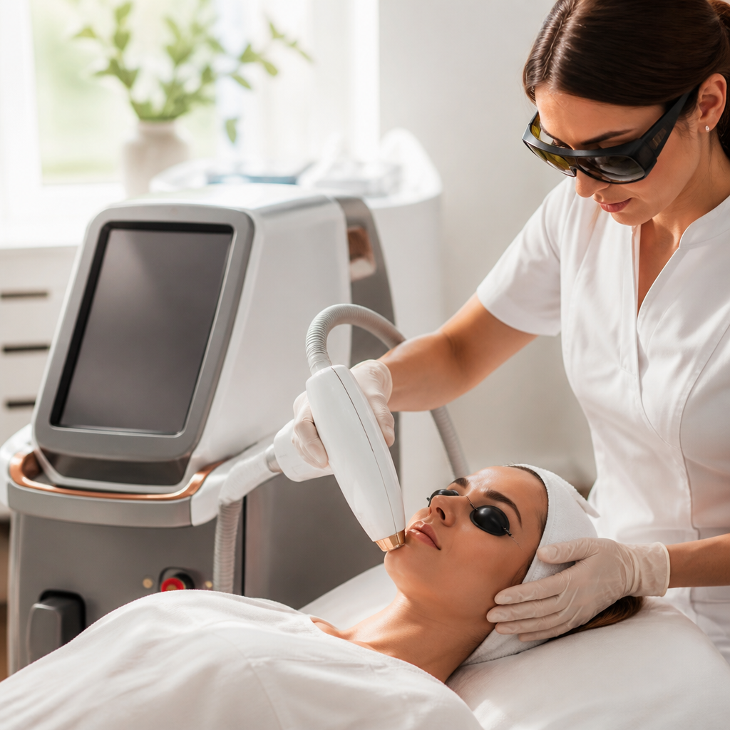 Khách hàng đang trải nghiệm điều trị da bằng công nghệ laser hiện đại tại Guru Beauty
