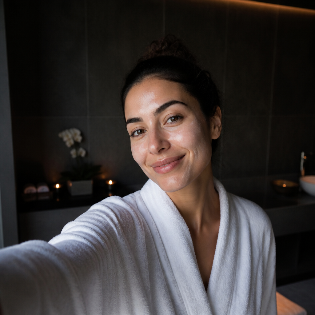 Khách hàng chụp ảnh tự sướng vui vẻ sau liệu trình chăm sóc da tại spa