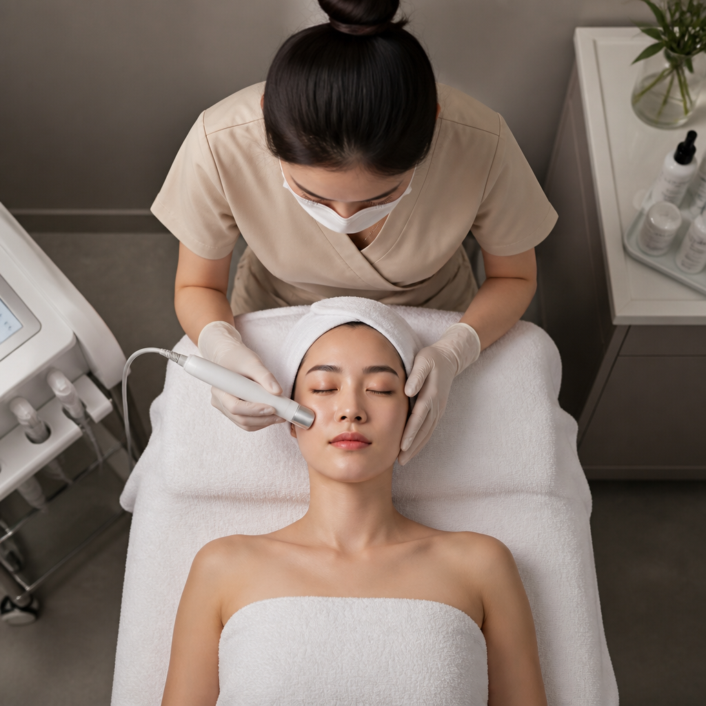Chuyên viên Guru Beauty thực hiện chăm sóc da chuyên sâu ứng dụng công nghệ AI