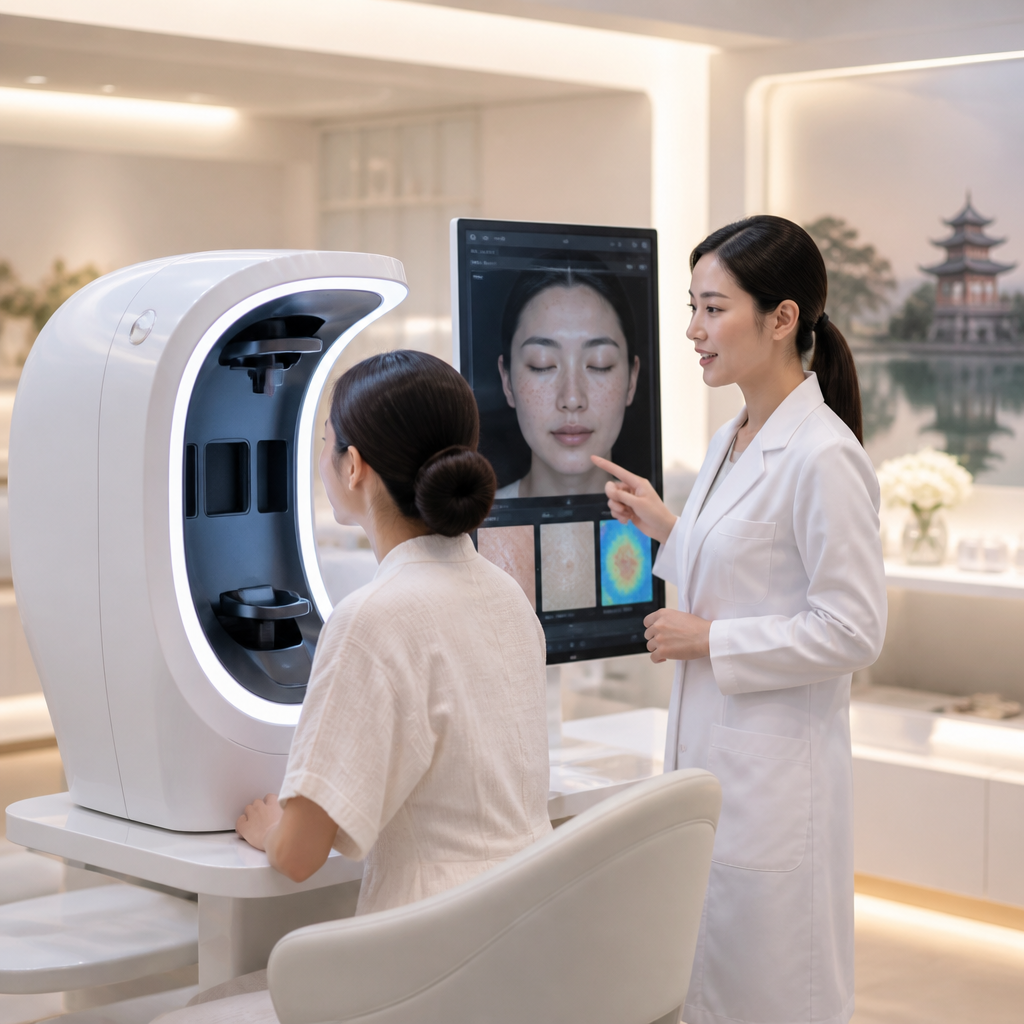 Chuyên gia tư vấn về chăm sóc da và ứng dụng AI tại trung tâm làm đẹp