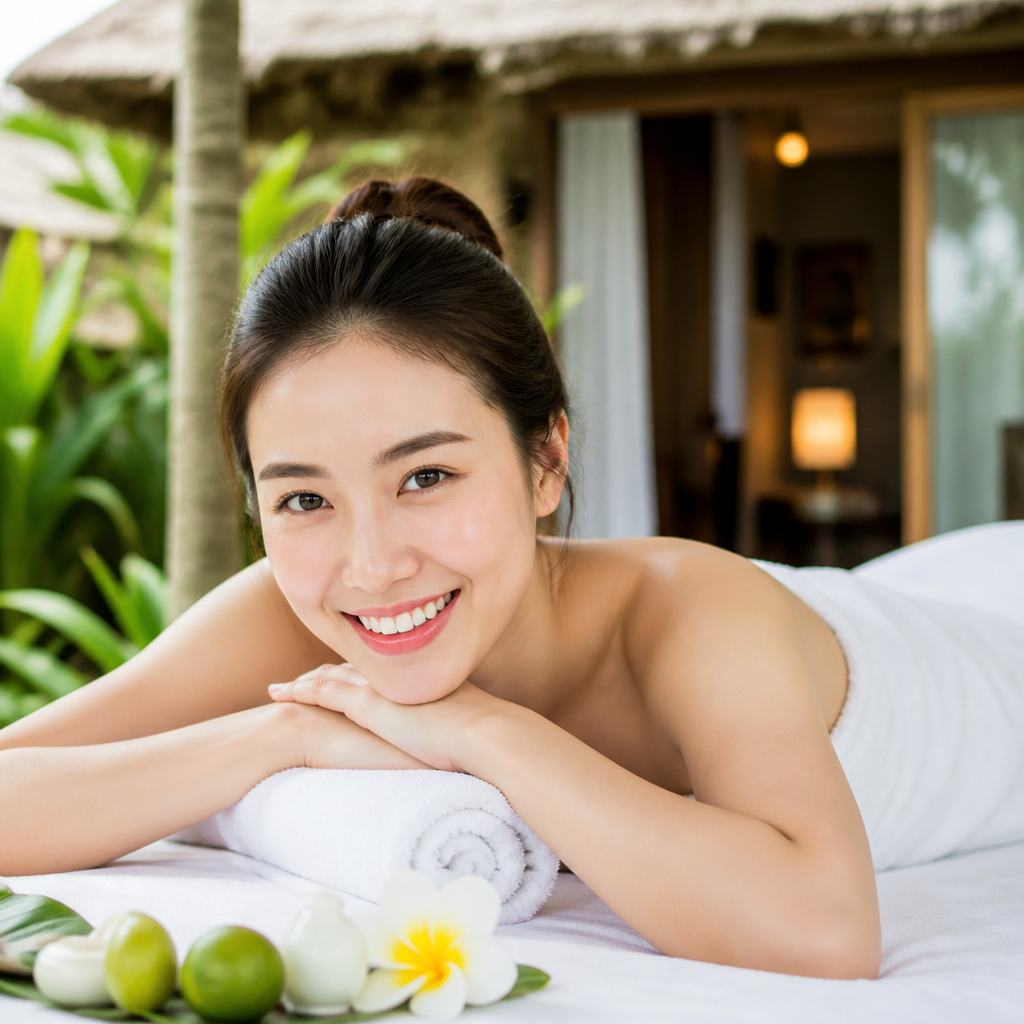 Người phụ nữ hạnh phúc, thư giãn tại spa làm đẹp uy tín