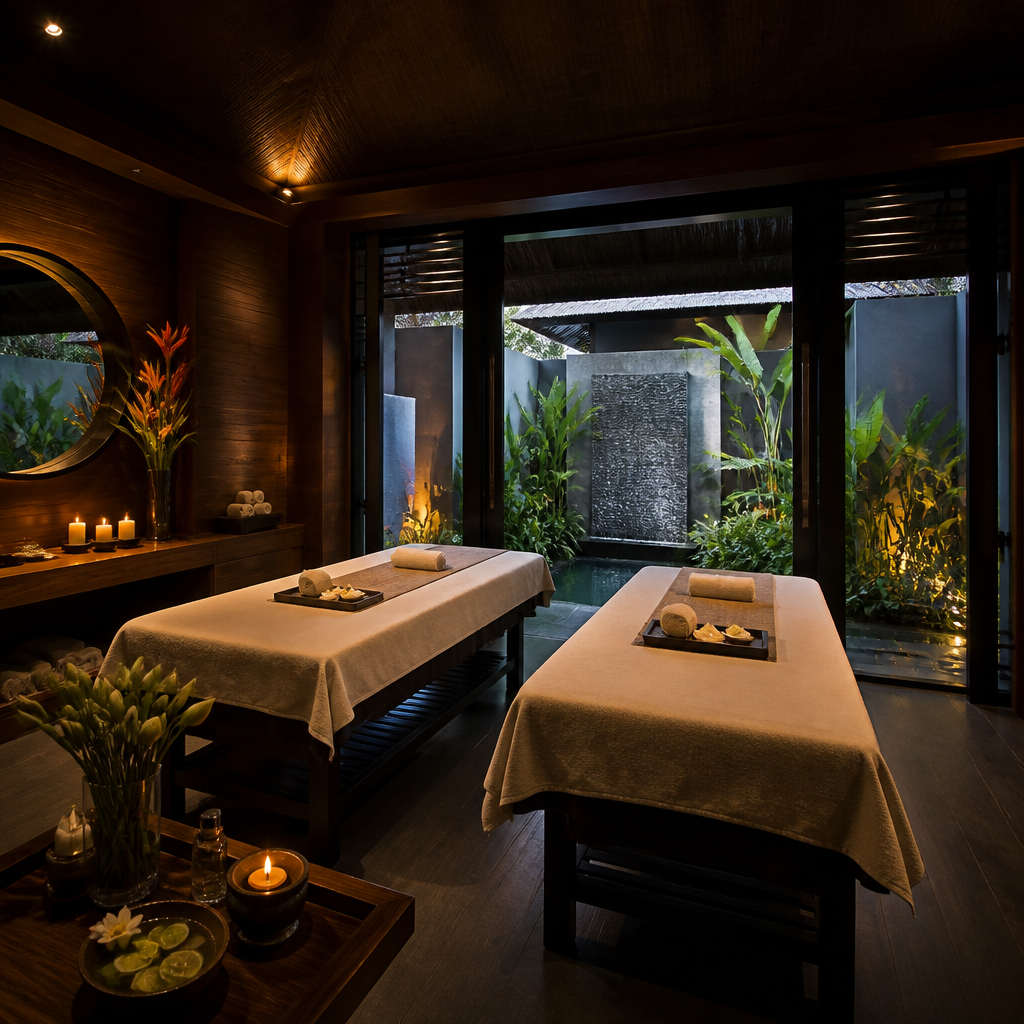 Một phụ nữ đang tận hưởng dịch vụ spa thư giãn với massage trị liệu trong không gian sang trọng.