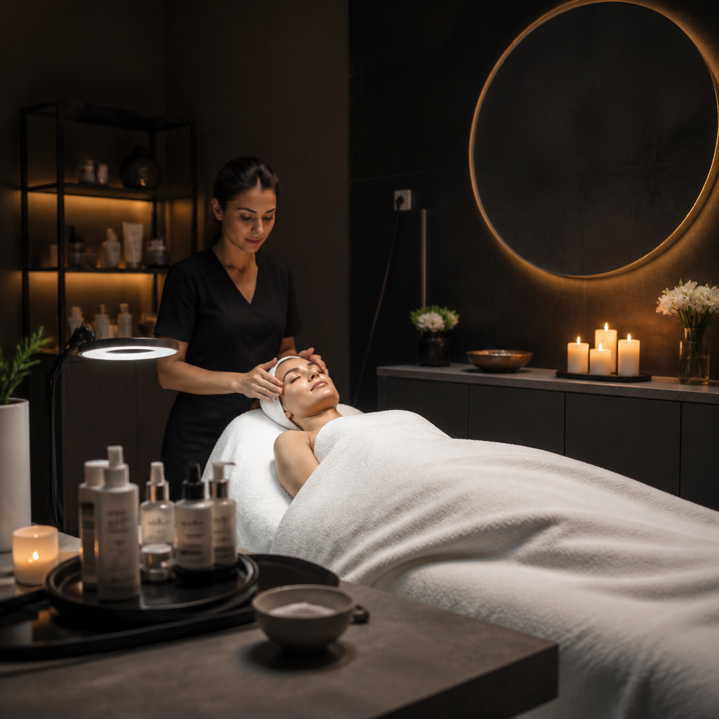 Khách hàng tận hưởng dịch vụ chăm sóc da chuyên sâu tại spa.