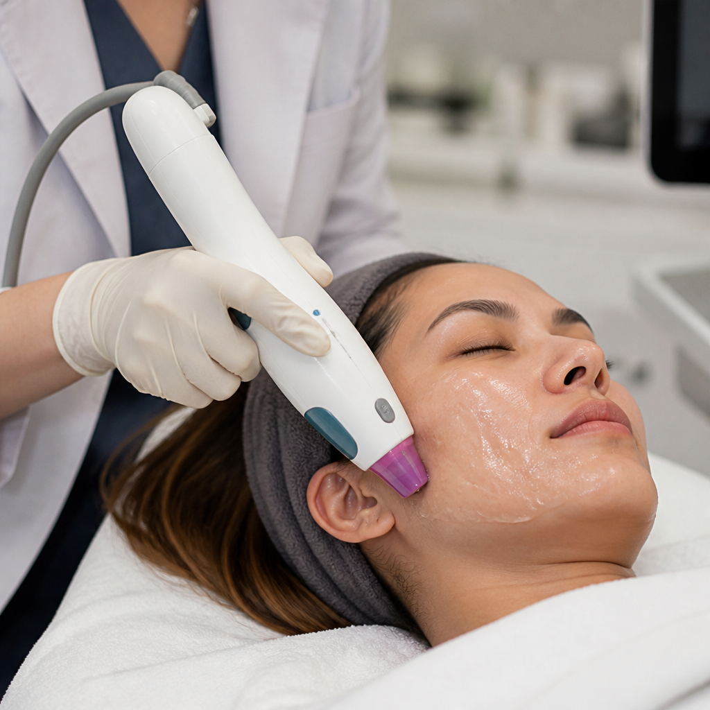 Chuyên gia Guru Beauty đang thực hiện quy trình Thermage FLX cho khách hàng