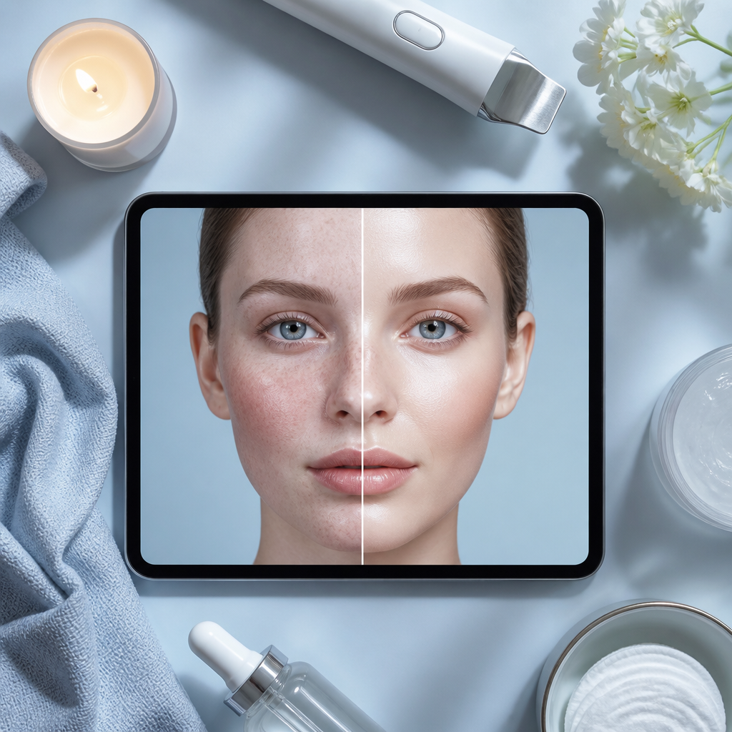 Khách hàng Guru Beauty hài lòng sau khi trải nghiệm liệu trình trị mụn bằng AI, thể hiện hiệu quả của công nghệ