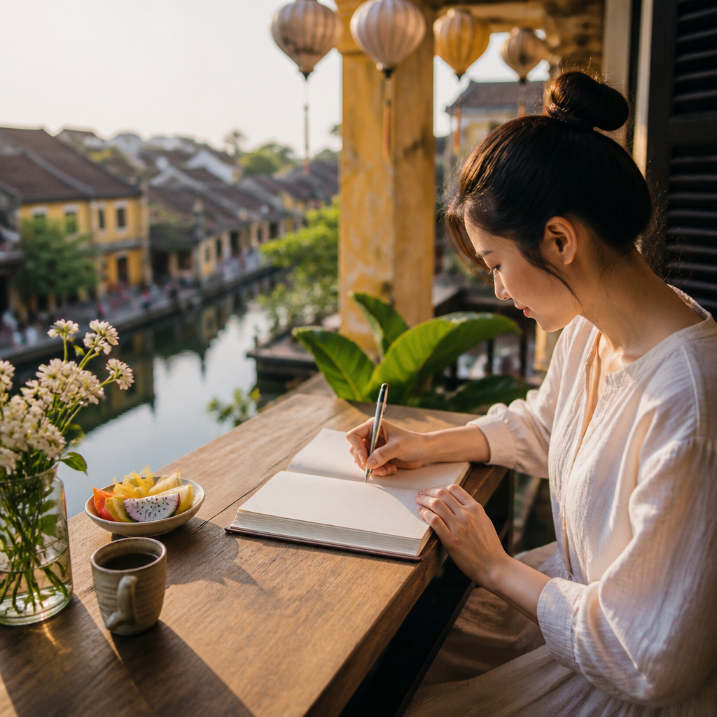 Người phụ nữ đang viết nhật ký về hành trình chăm sóc bản thân