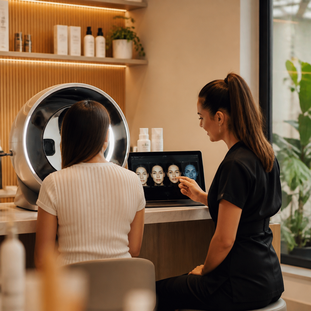 Thiết bị phân tích da AI trong không gian thẩm mỹ viện