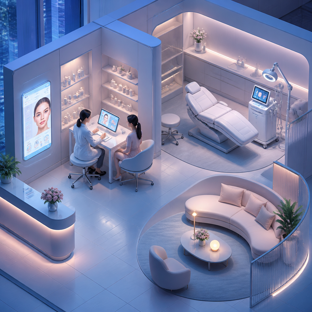 Giao diện một phòng khám làm đẹp ứng dụng AI, hiển thị thông tin khách hàng và phản hồi của họ