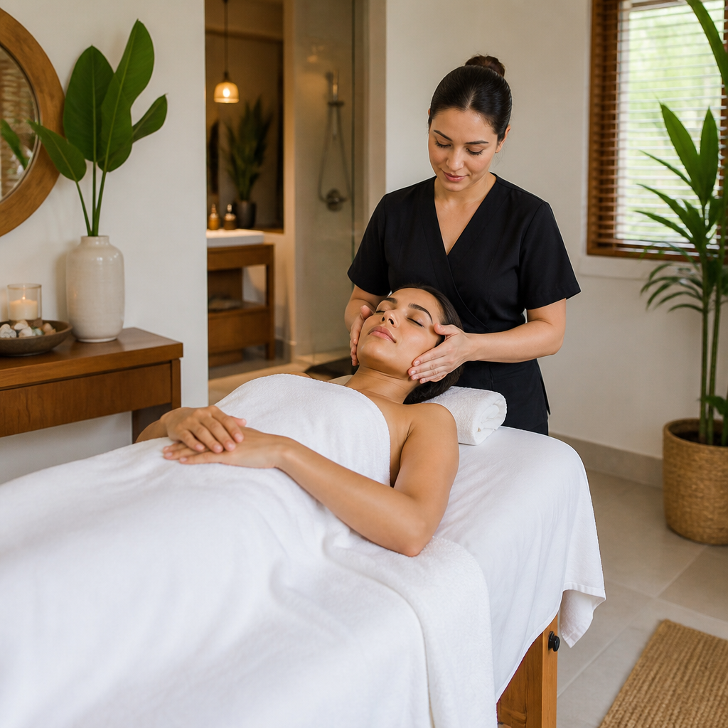Chuyên viên đang tư vấn và thực hiện liệu trình chăm sóc da mặt cho khách hàng tại Guru Beauty, giúp họ chọn gói làm đẹp ưu đãi tốt nhất.